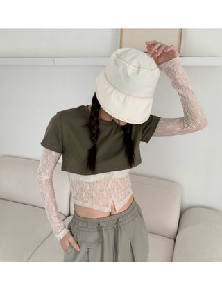 Underboob layered short crop short-sleeve tee