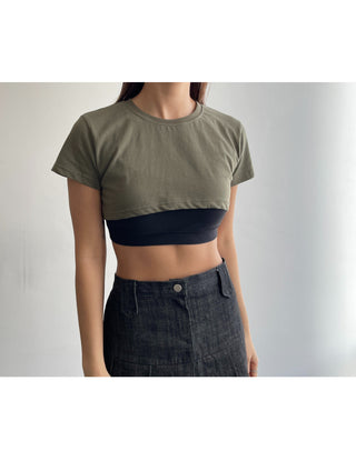 Underboob layered short crop short-sleeve tee