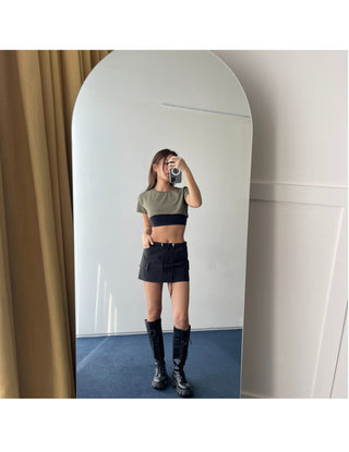 Underboob layered short crop short-sleeve tee