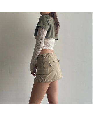Underboob layered short crop short-sleeve tee