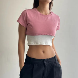 Underboob layered short crop short-sleeve tee