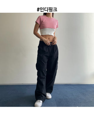 Underboob layered short crop short-sleeve tee