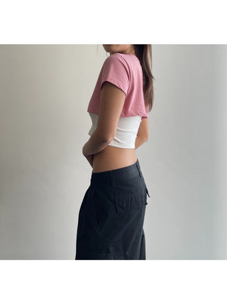 Underboob layered short crop short-sleeve tee