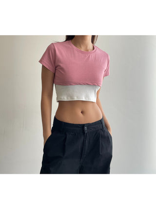 Underboob layered short crop short-sleeve tee