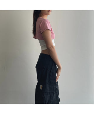 Underboob layered short crop short-sleeve tee