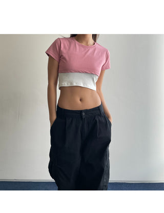 Underboob layered short crop short-sleeve tee