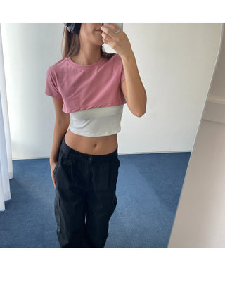 Underboob layered short crop short-sleeve tee