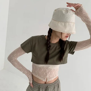 Underboob layered short crop short-sleeve tee