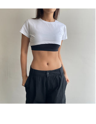 Underboob layered short crop short-sleeve tee