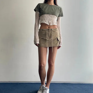 Underboob layered short crop short-sleeve tee