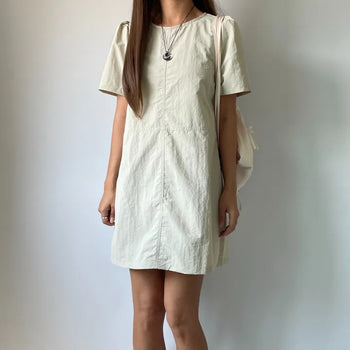 Daily Rainy Season Short Sleeve Crispy Anorak Midi Dress