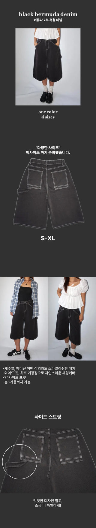 Black Dark Bermuda 34 Denim Shorts