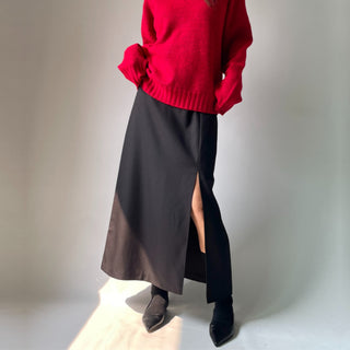 H-line Maxi Slit Long Front Slit Skirt with Elastic Back