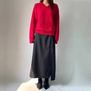 H-line Maxi Slit Long Front Slit Skirt with Elastic Back