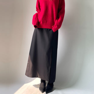 H-line Maxi Slit Long Front Slit Skirt with Elastic Back
