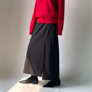 H-line Maxi Slit Long Front Slit Skirt with Elastic Back