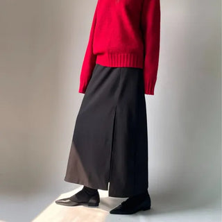 H-line Maxi Slit Long Front Slit Skirt with Elastic Back