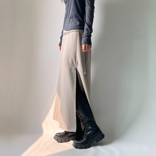 H-line Maxi Slit Long Front Slit Skirt with Elastic Back