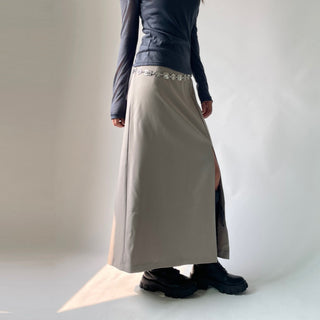 H-line Maxi Slit Long Front Slit Skirt with Elastic Back