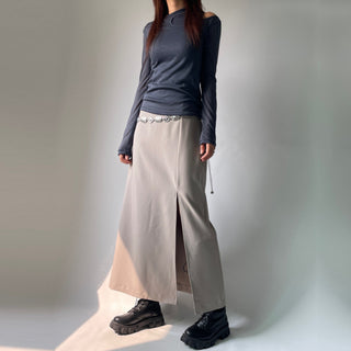 H-line Maxi Slit Long Front Slit Skirt with Elastic Back