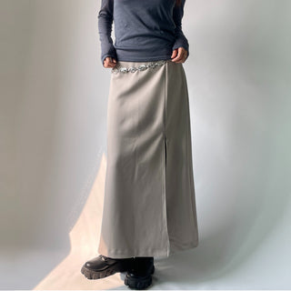 H-line Maxi Slit Long Front Slit Skirt with Elastic Back