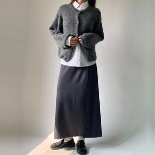 H-line Maxi Slit Long Front Slit Skirt with Elastic Back