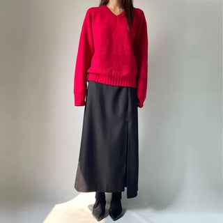 H-line Maxi Slit Long Front Slit Skirt with Elastic Back