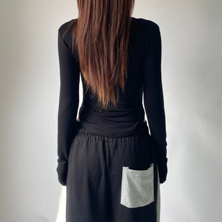 Contrast U-neck Layered Long Sleeve Tee