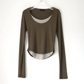 Contrast U-neck Layered Long Sleeve Tee