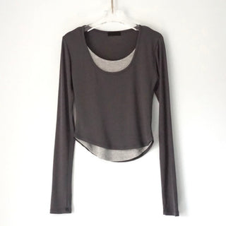 Contrast U-neck Layered Long Sleeve Tee