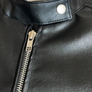 Neck Button Blouson Biker Vegan Eco Leather Jacket