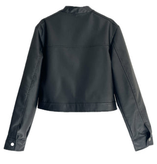 Neck Button Blouson Biker Vegan Eco Leather Jacket