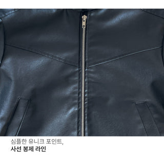 Neck Button Blouson Biker Vegan Eco Leather Jacket