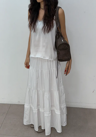 Ships Today  Tommy All-Season Long Tiered Frill Lace A-Line Spring Back-to-School Daily Skirt  Skirt