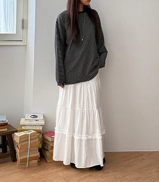 Ships Today  Tommy All-Season Long Tiered Frill Lace A-Line Spring Back-to-School Daily Skirt  Skirt