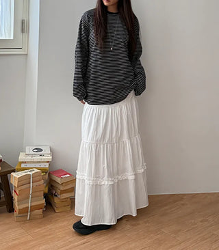 Ships Today  Tommy All-Season Long Tiered Frill Lace A-Line Spring Back-to-School Daily Skirt  Skirt