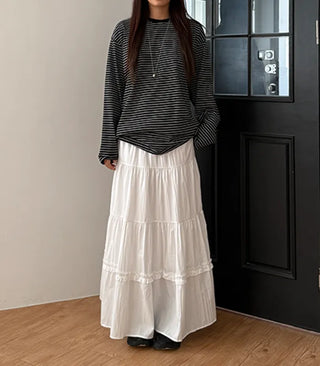 Ships Today  Tommy All-Season Long Tiered Frill Lace A-Line Spring Back-to-School Daily Skirt  Skirt