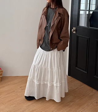 Ships Today  Tommy All-Season Long Tiered Frill Lace A-Line Spring Back-to-School Daily Skirt  Skirt