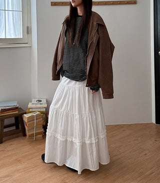 Ships Today  Tommy All-Season Long Tiered Frill Lace A-Line Spring Back-to-School Daily Skirt  Skirt