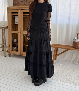 Ships Today  Tommy All-Season Long Tiered Frill Lace A-Line Spring Back-to-School Daily Skirt  Skirt
