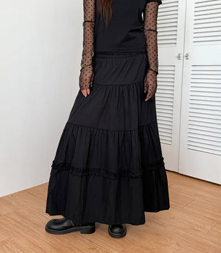 Ships Today  Tommy All-Season Long Tiered Frill Lace A-Line Spring Back-to-School Daily Skirt  Skirt