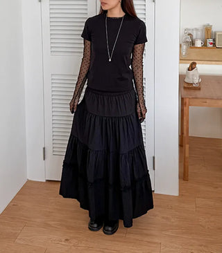 Ships Today  Tommy All-Season Long Tiered Frill Lace A-Line Spring Back-to-School Daily Skirt  Skirt