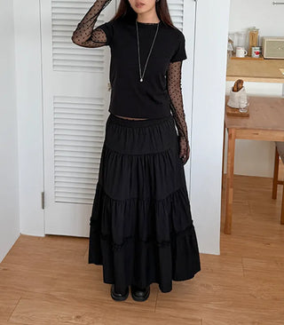 Ships Today  Tommy All-Season Long Tiered Frill Lace A-Line Spring Back-to-School Daily Skirt  Skirt
