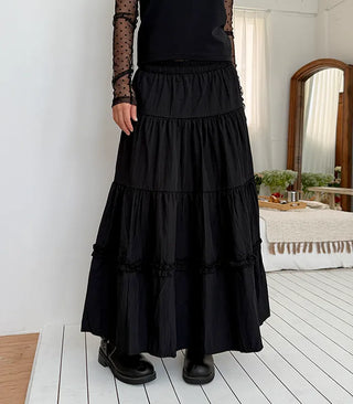 Ships Today  Tommy All-Season Long Tiered Frill Lace A-Line Spring Back-to-School Daily Skirt  Skirt