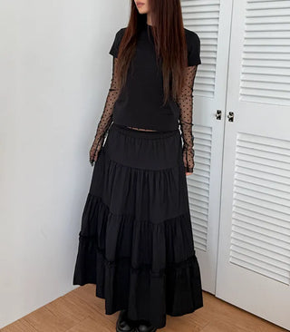 Ships Today  Tommy All-Season Long Tiered Frill Lace A-Line Spring Back-to-School Daily Skirt  Skirt