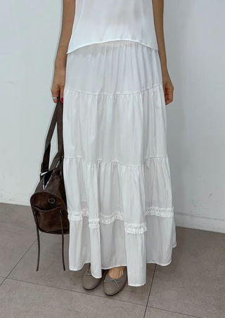 Ships Today  Tommy All-Season Long Tiered Frill Lace A-Line Spring Back-to-School Daily Skirt  Skirt