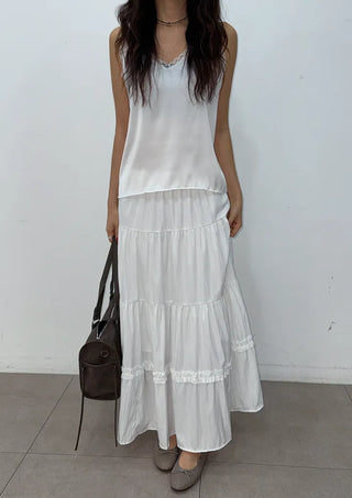 Ships Today  Tommy All-Season Long Tiered Frill Lace A-Line Spring Back-to-School Daily Skirt  Skirt