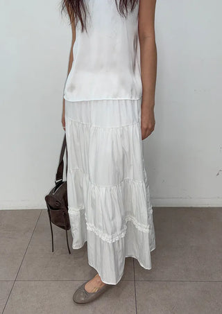 Ships Today  Tommy All-Season Long Tiered Frill Lace A-Line Spring Back-to-School Daily Skirt  Skirt