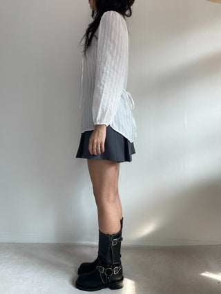 Frill Lace Punching Waist String Long Sleeve Spring Blouse