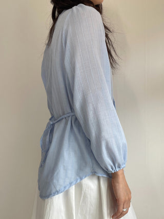 Frill Lace Punching Waist String Long Sleeve Spring Blouse